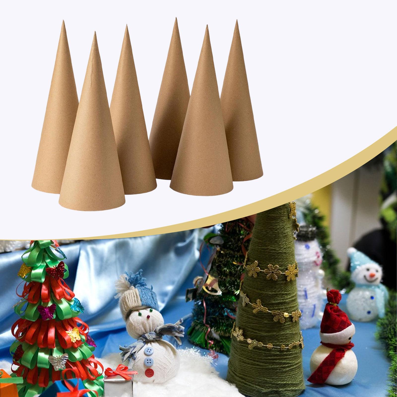 Party Hat Cone - กรวยกระดาษคราฟท์ 6 ชิ้น สำหรับตกแต่งต้นคริสต์มาส แบบเปิดด้านล่าง สำหรับงานศิลปะ