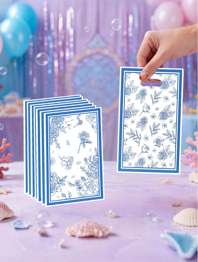 Party Event Supply Store - ถุงของขวัญสำหรับงานปาร์ตี้ 20 ชิ้น/40 ชิ้น สีฟ้าและสีขาว ถุงของขวัญลายดอกไม้หลากหลายแบบ