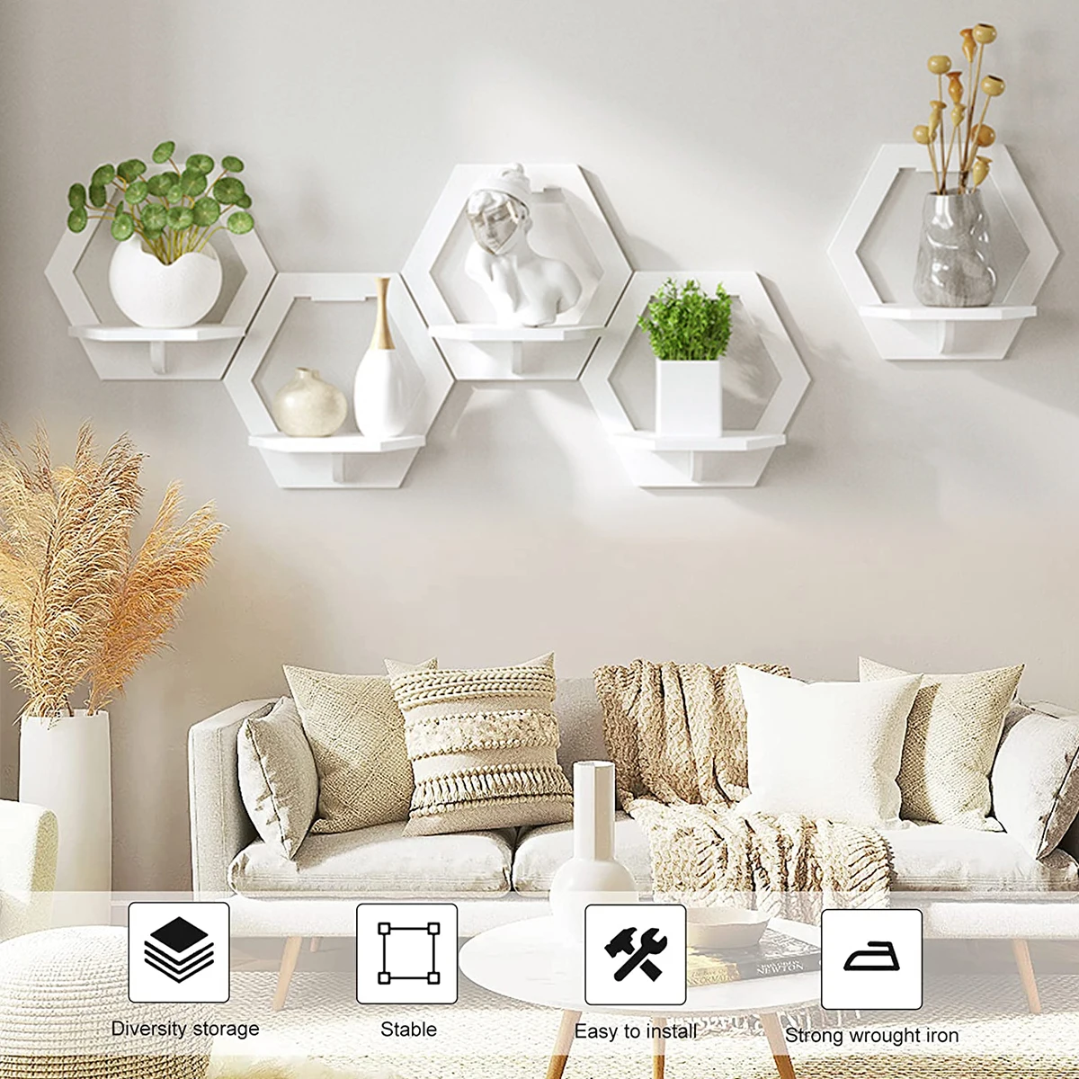 3 ชิ้นหกเหลี่ยมชั้นวาง Punch ฟ - Flower Wall Panel บทวิจารณ์และราคา